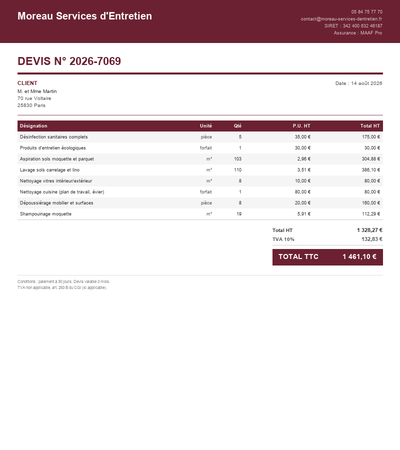 Devis nettoyage bureaux - Exemple 3