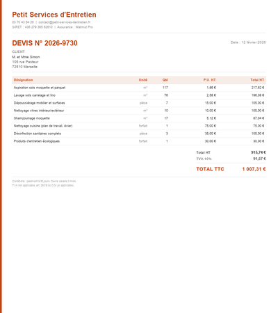 Devis nettoyage bureaux - Exemple 5
