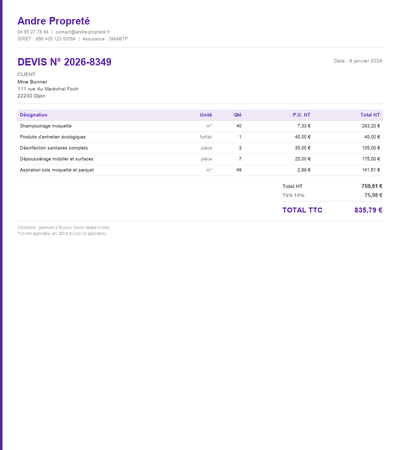 Devis nettoyage bureaux - Exemple 6