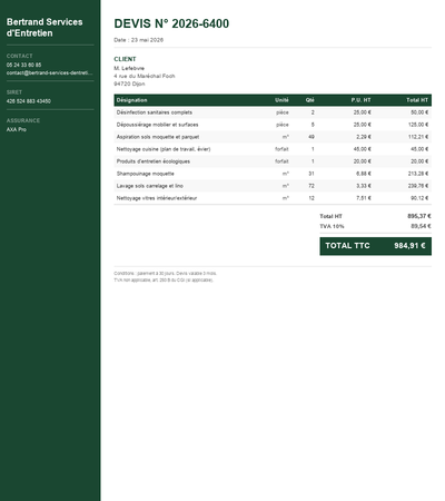 Devis conciergerie - Exemple 2