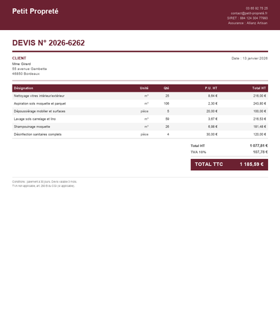 Devis conciergerie - Exemple 3