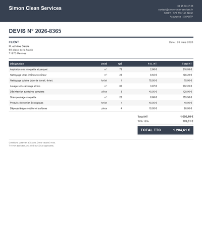 Devis conciergerie - Exemple 4