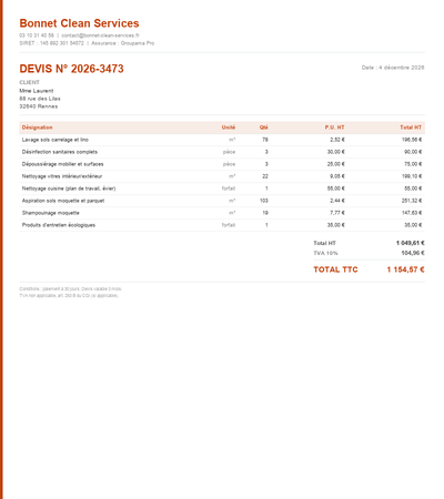 Devis nettoyage fin de chantier - Exemple 5