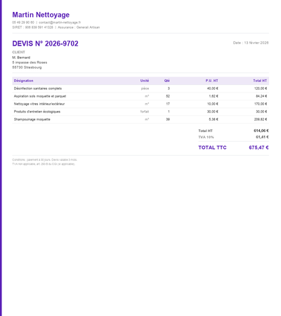 Devis nettoyage fin de chantier - Exemple 6