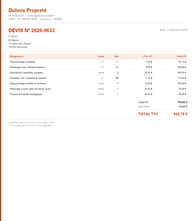 Devis nettoyage immeuble - Exemple 5