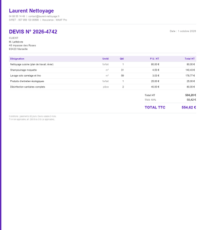 Devis nettoyage immeuble - Exemple 6