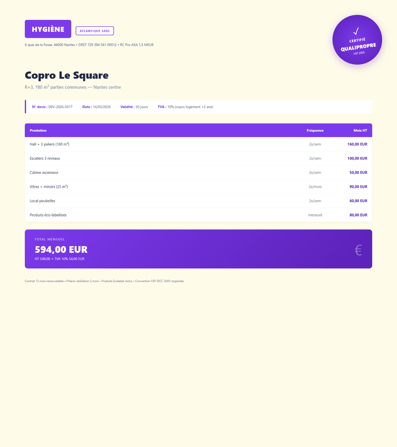 Devis nettoyage immeuble PDF Copro Le Square R+3 Nantes