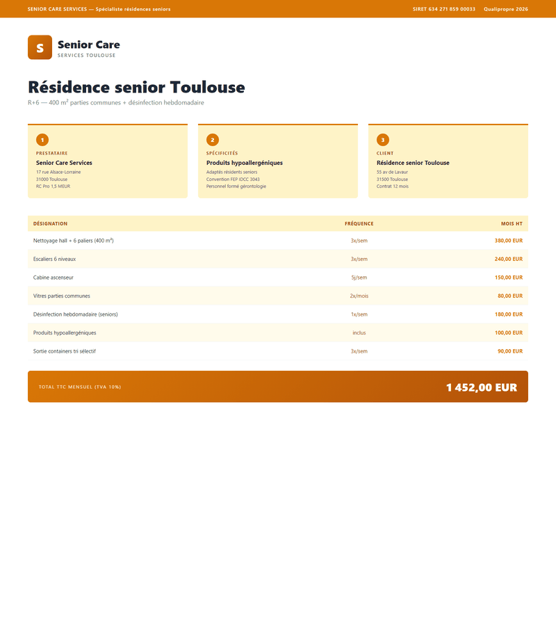 Devis nettoyage immeuble PDF Residence senior R+6 Toulouse
