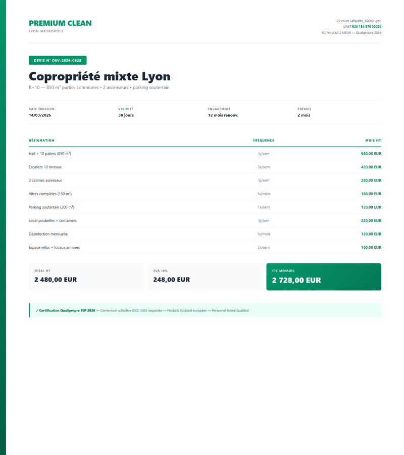 Devis nettoyage immeuble PDF Copropriete mixte R+10 Lyon