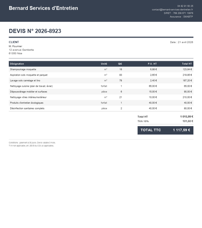 Devis nettoyage maison - Exemple 4