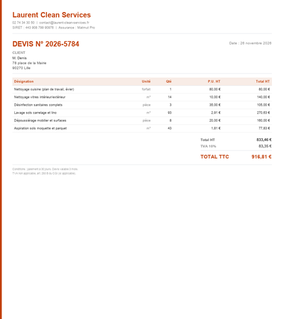 Devis nettoyage moquette - Exemple 5