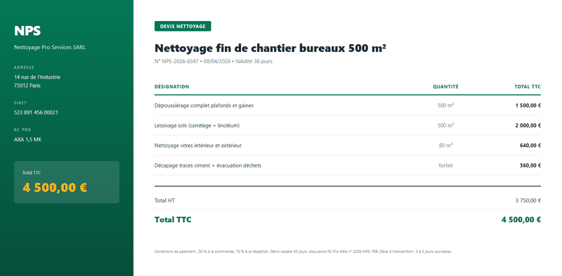Devis nettoyage fin de chantier