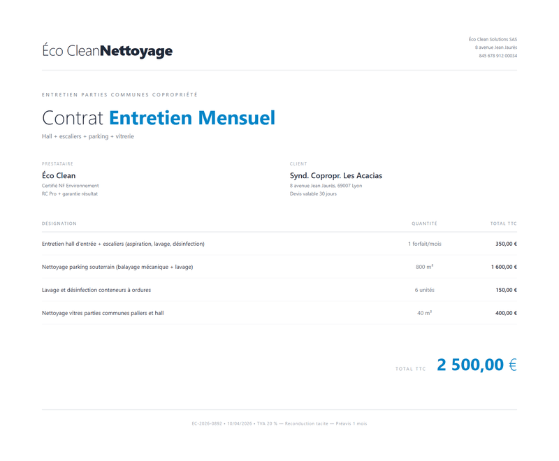 Devis nettoyage copropriete