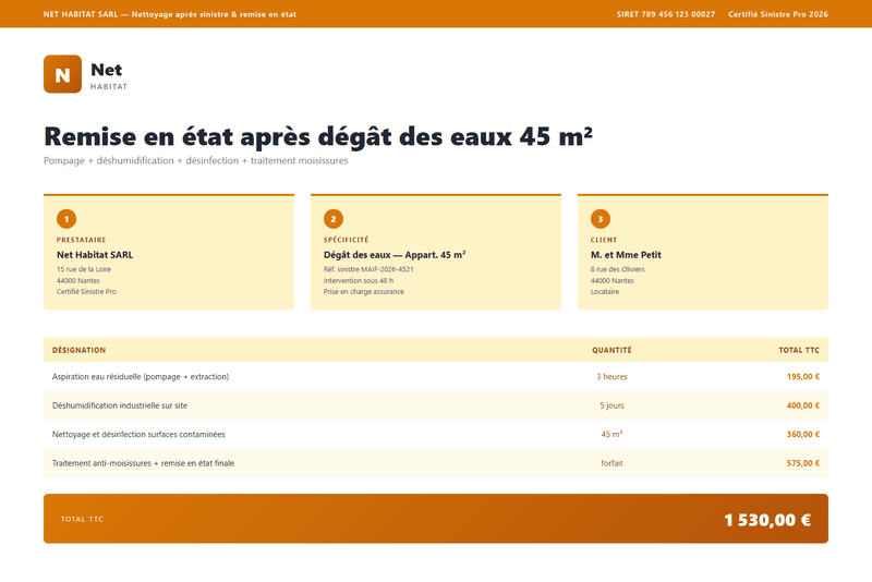 Devis nettoyage apres sinistre