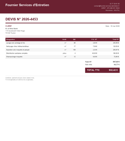 Devis nettoyage partie commune - Exemple 3