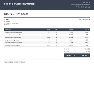Devis nettoyage partie commune - Exemple 4