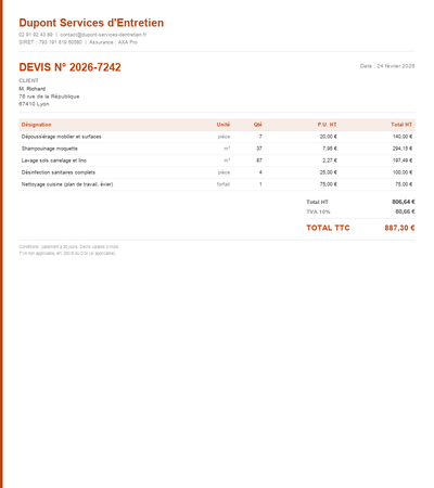 Devis nettoyage partie commune - Exemple 5