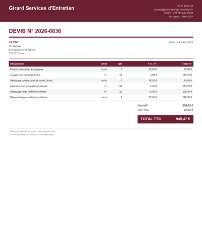 Devis nettoyage vitres - Exemple 3
