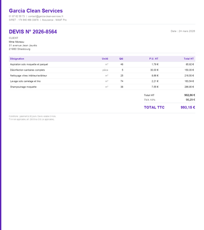 Devis nettoyage vitres - Exemple 6
