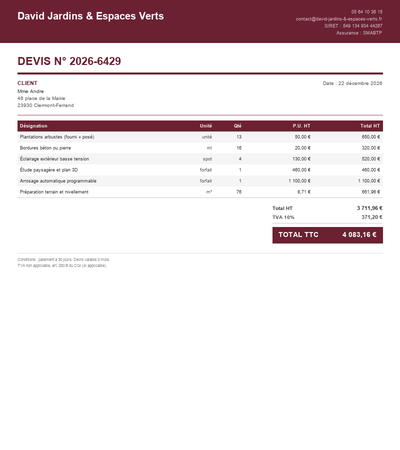 Devis amenagement extérieur - Exemple 3