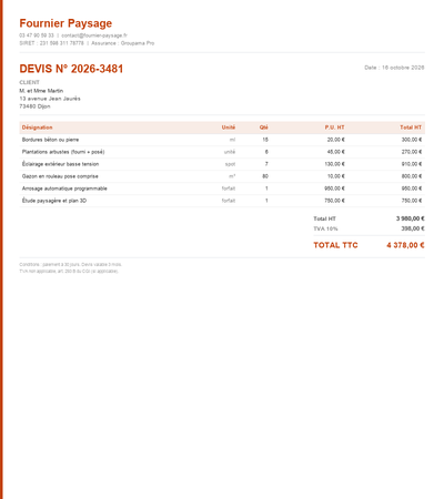 Devis amenagement extérieur - Exemple 5