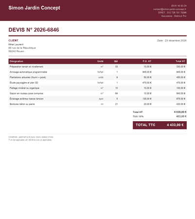 Devis amenagement jardin - Exemple 3