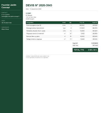 Devis arrosage automatique - Exemple 2