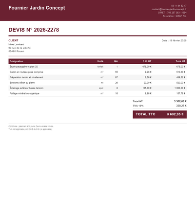 Devis arrosage automatique - Exemple 3