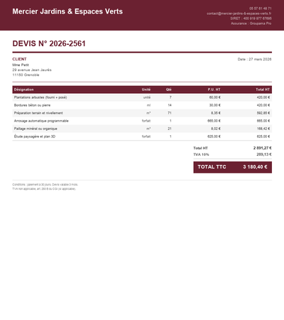 Devis entretien jardin - Exemple 3