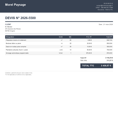 Devis entretien jardin - Exemple 4