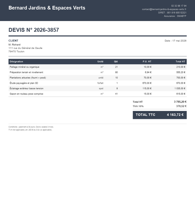 Devis espace vert - Exemple 4