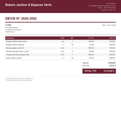 Devis jardinier - Exemple 3