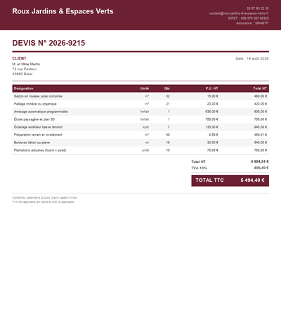 Devis jardinier paysagiste - Exemple 3