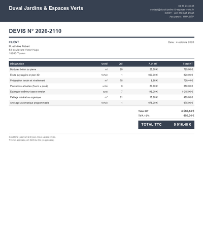 Devis jardinier paysagiste - Exemple 4