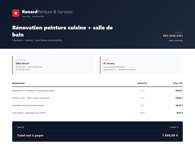 Devis auto-entrepreneur - Devis simplifie AE