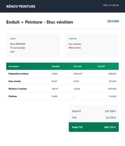 Devis enduit - Enduit de rebouchage