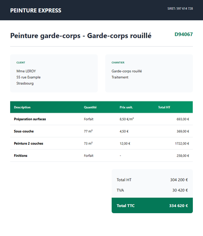 Devis garde-corps - Garde-corps alu laqué