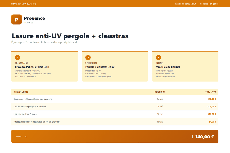 Devis lasure - Pergola et claustras