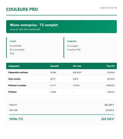 Devis micro-entreprise - T2 complet