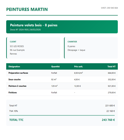 Devis peinture volets - 8 paires