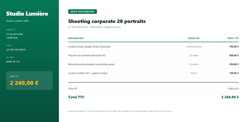 Devis shooting corporate