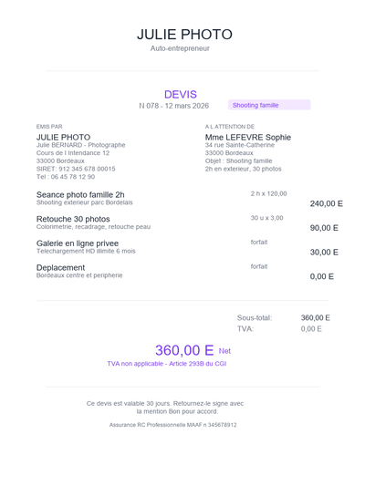 Devis shooting famille