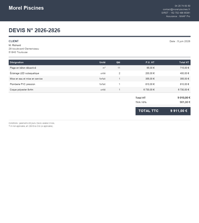 Devis piscine 6x3 - Exemple 4