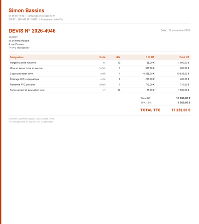 Devis piscine 6x3 - Exemple 5