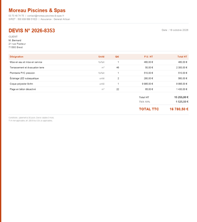 Devis construction piscine - Exemple 5
