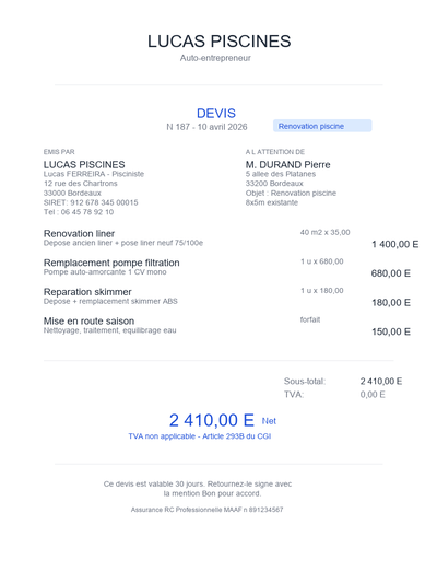 Devis renovation liner