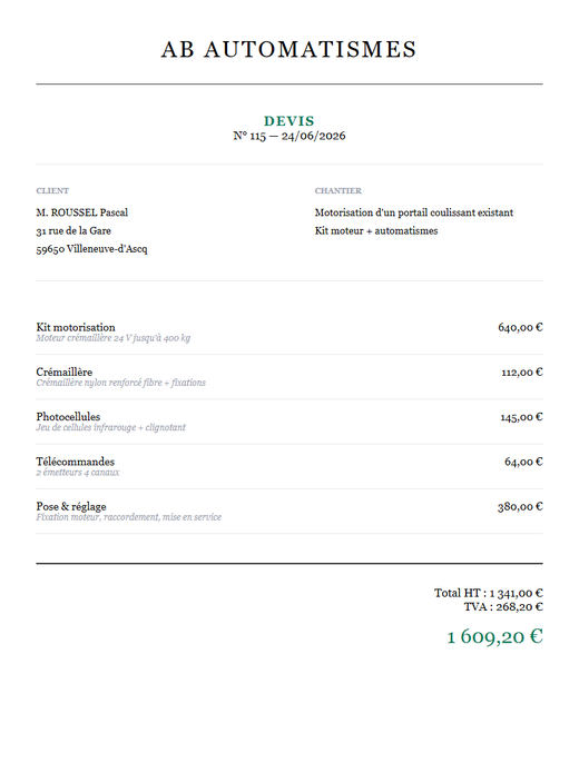 Devis motorisation portail coulissant existant kit crémaillère