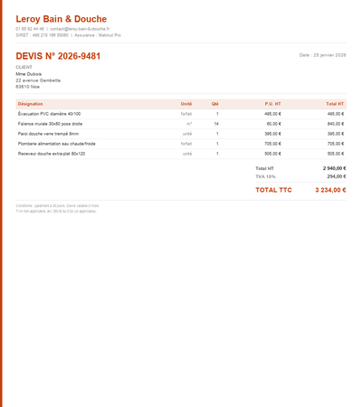 Devis cuisine - Exemple 5