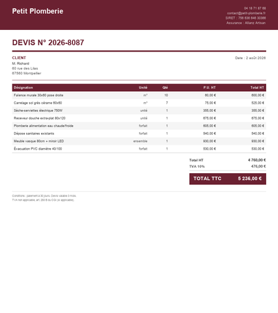 Devis cuisine equipee - Exemple 3