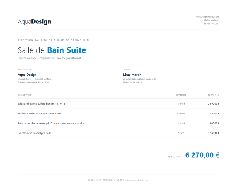 Devis salle de bain luxe 12m2